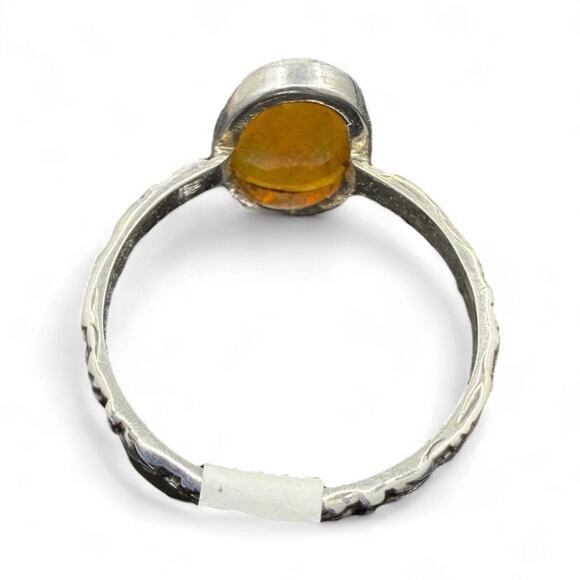 Rose Cut Oval Ethiopian Opal Ring 925 Sterling Silver Size 7 Carved Band - Picture 3 of 6